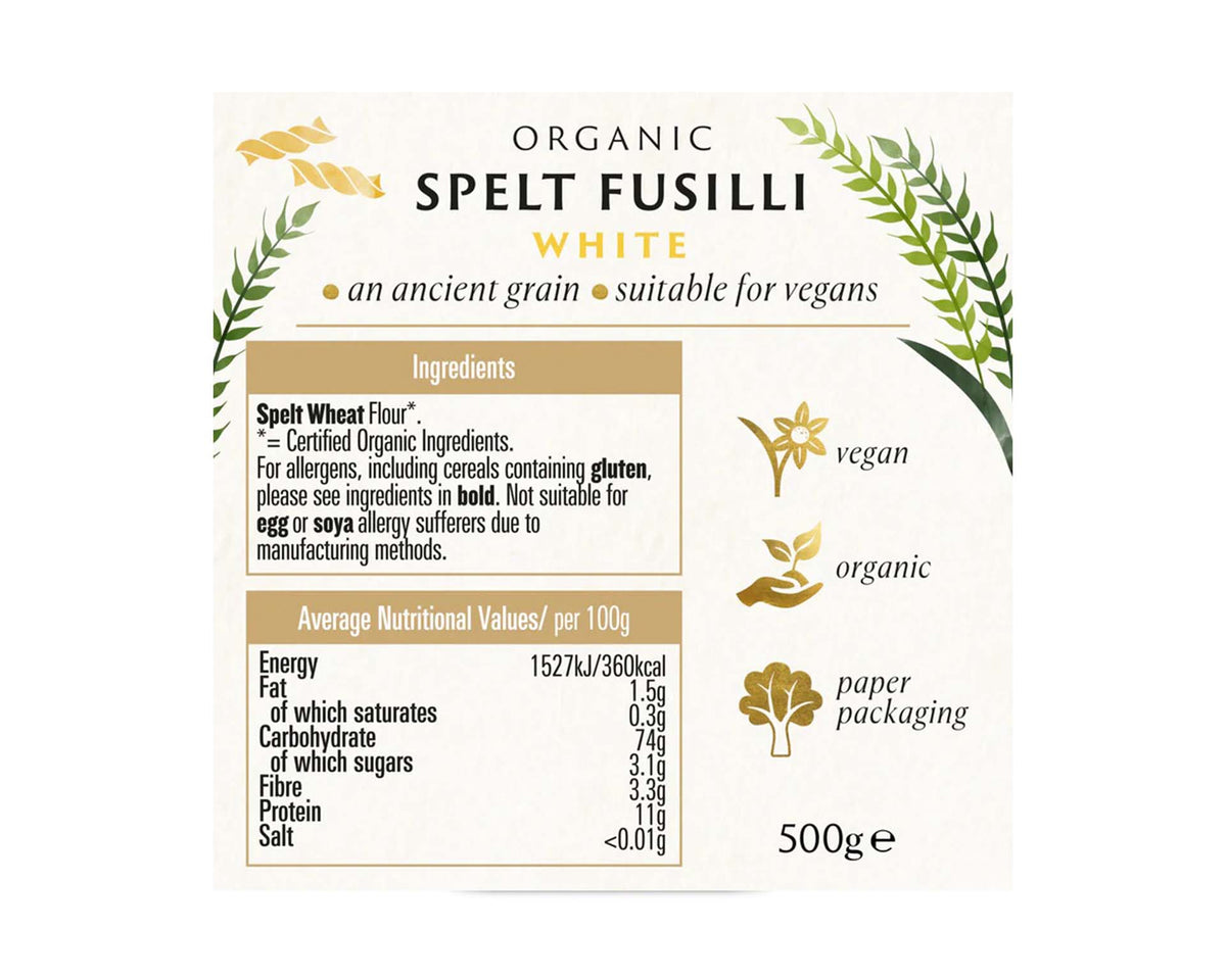 Organic Spelt White Fusilli 500g- Biona